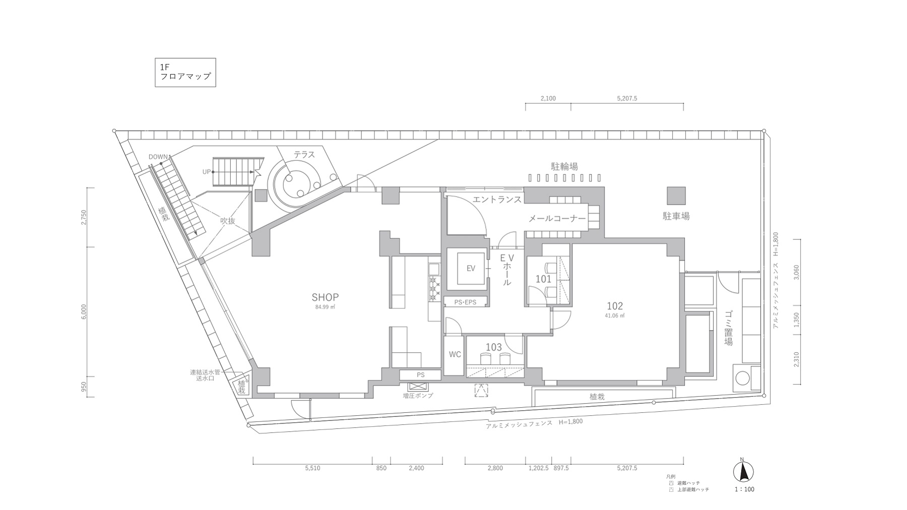 1Fフロアマップ。募集区画は101です。
